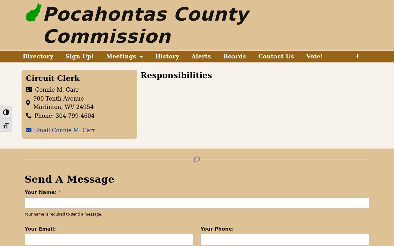 Pocahontas County court record contact page for the Circuit Clerk