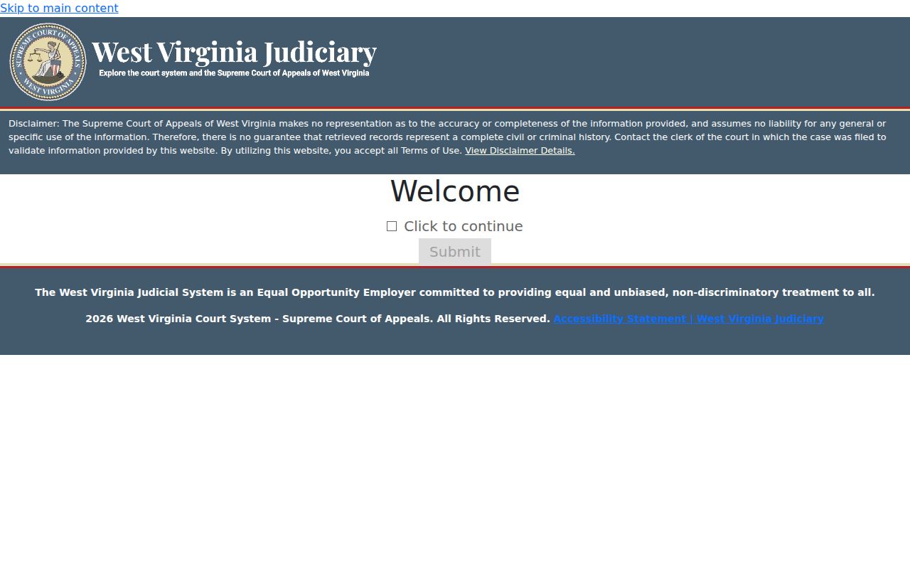Pocahontas County magistrate case lookup disclaimer screen